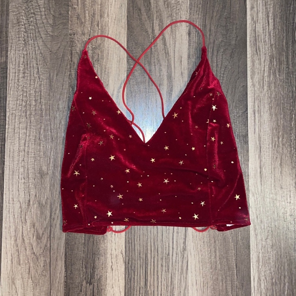 Red velvet Star lace up tank